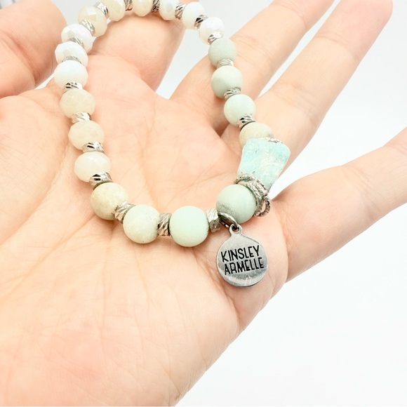 Kinsley Armelle Natural Amazonite Elegant Beaded Bracelet with Silver Accents - Picture 4 of 5